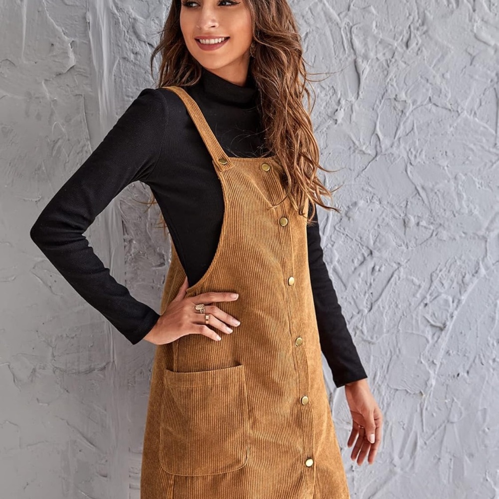Women's Brown Corduroy Overall Dress